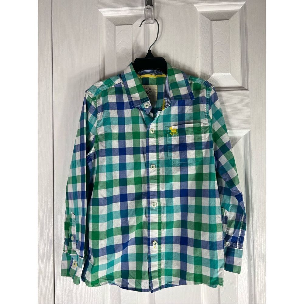 Mini Boden Boys Plaid Button Up Shirt Size 5/6